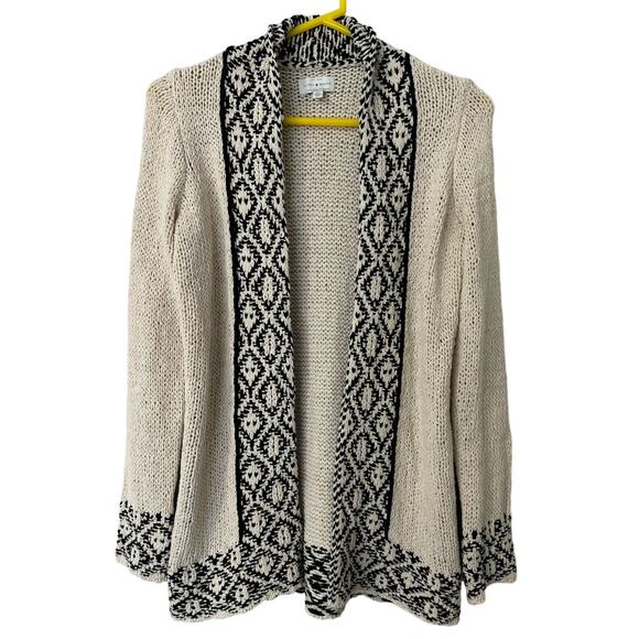 Lucky Brand Cream and Black Long Sleeve Open Front Knit Cardigan Size Small‎ - Picture 1 of 5